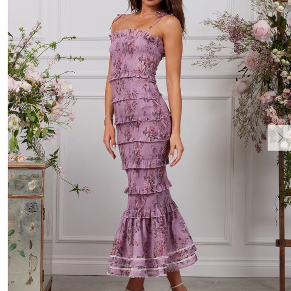 V. Chapman Lilac Tapestry Rose Tiered Geranium Dress SIZE 0 - Picture 2 of 6